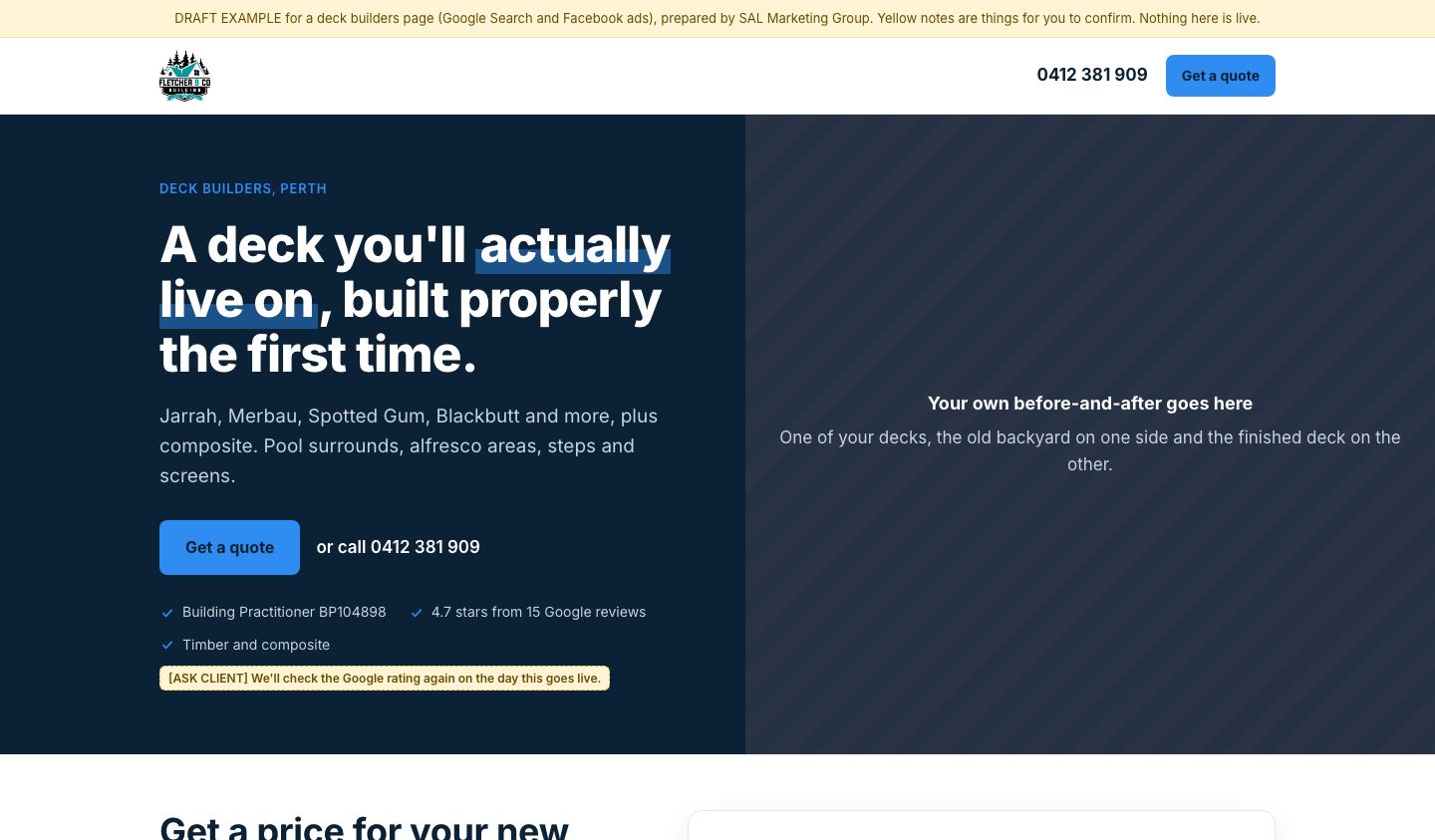 Preview of the Deck Builders Perth landing page